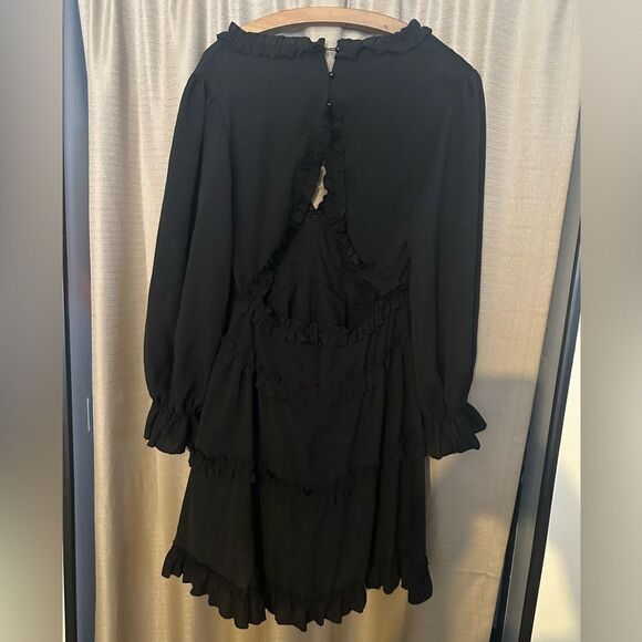 Womens Deep V Neck Ruffle Long Sleeve Floral Print Boho Mini Dress Large - Picture 5 of 7